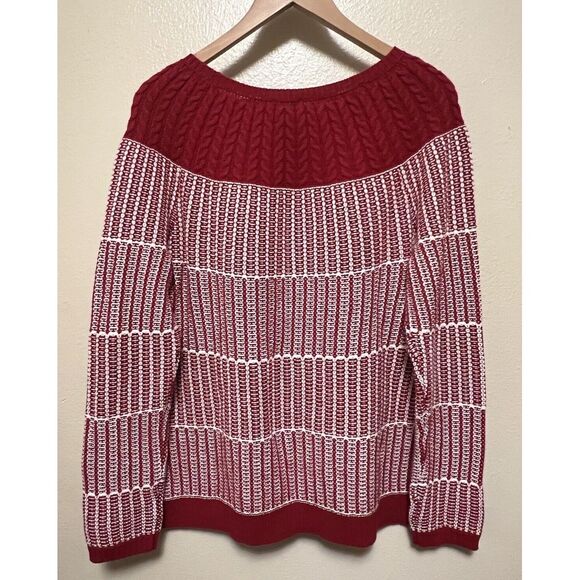 Talbots Red White Sweater Fair Isle Cable Knit Chunky Nordic Classic Womens Sz L - Picture 5 of 8